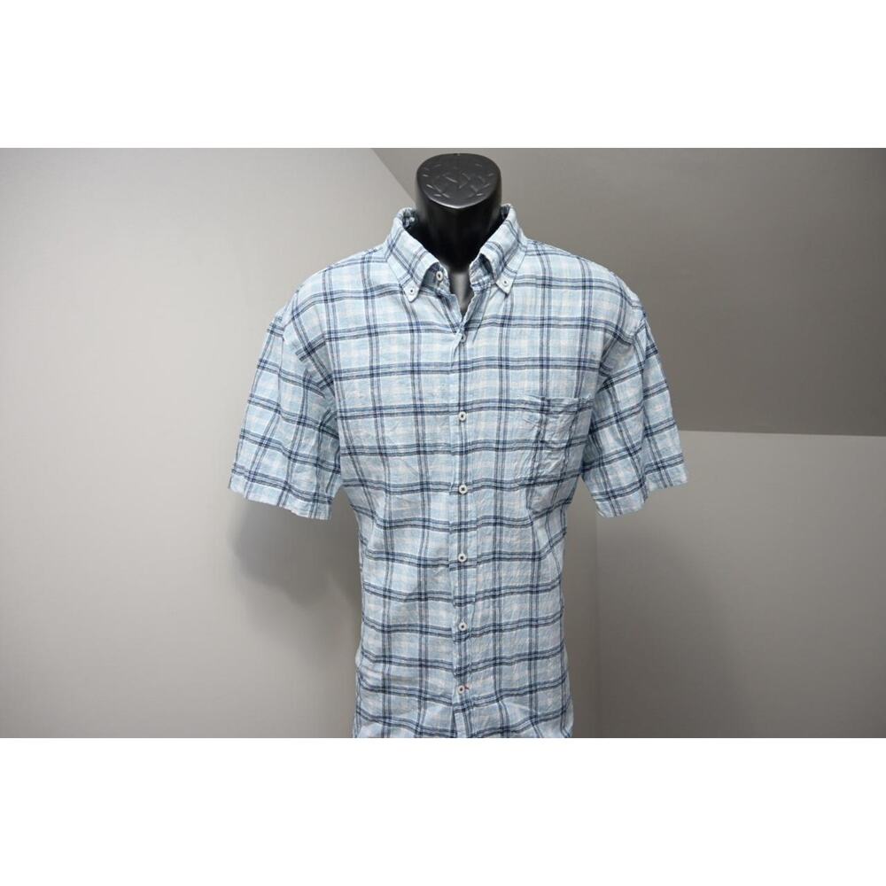 Daniel Cremieux‎ Button Up Shirt Plaid Linen Cotton Short Sleeve Mens Sz XL